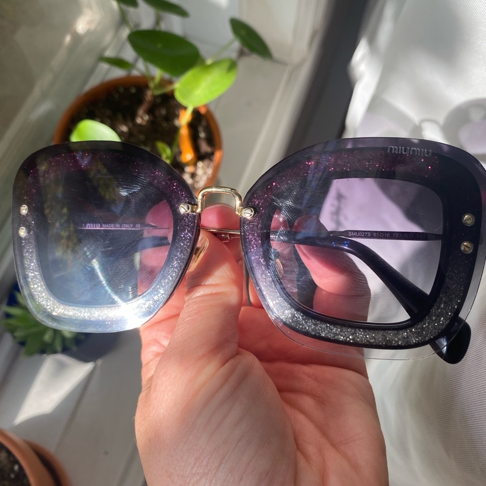 Miu Miu Black Gold and Pink Glitter Sunglasses - Picture 2 of 5